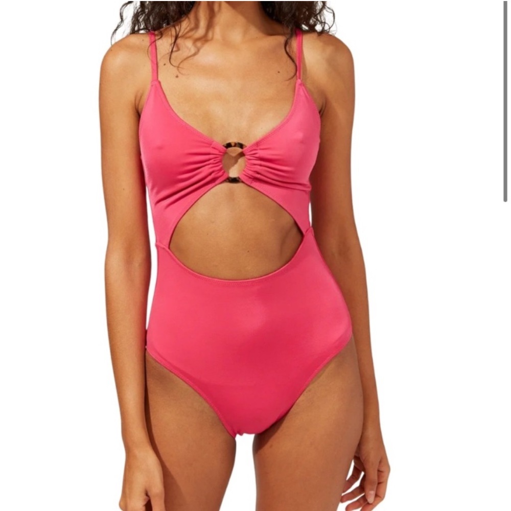 Solid & Striped Hot Pink Esme One Piece Swimsuit Keyhole L